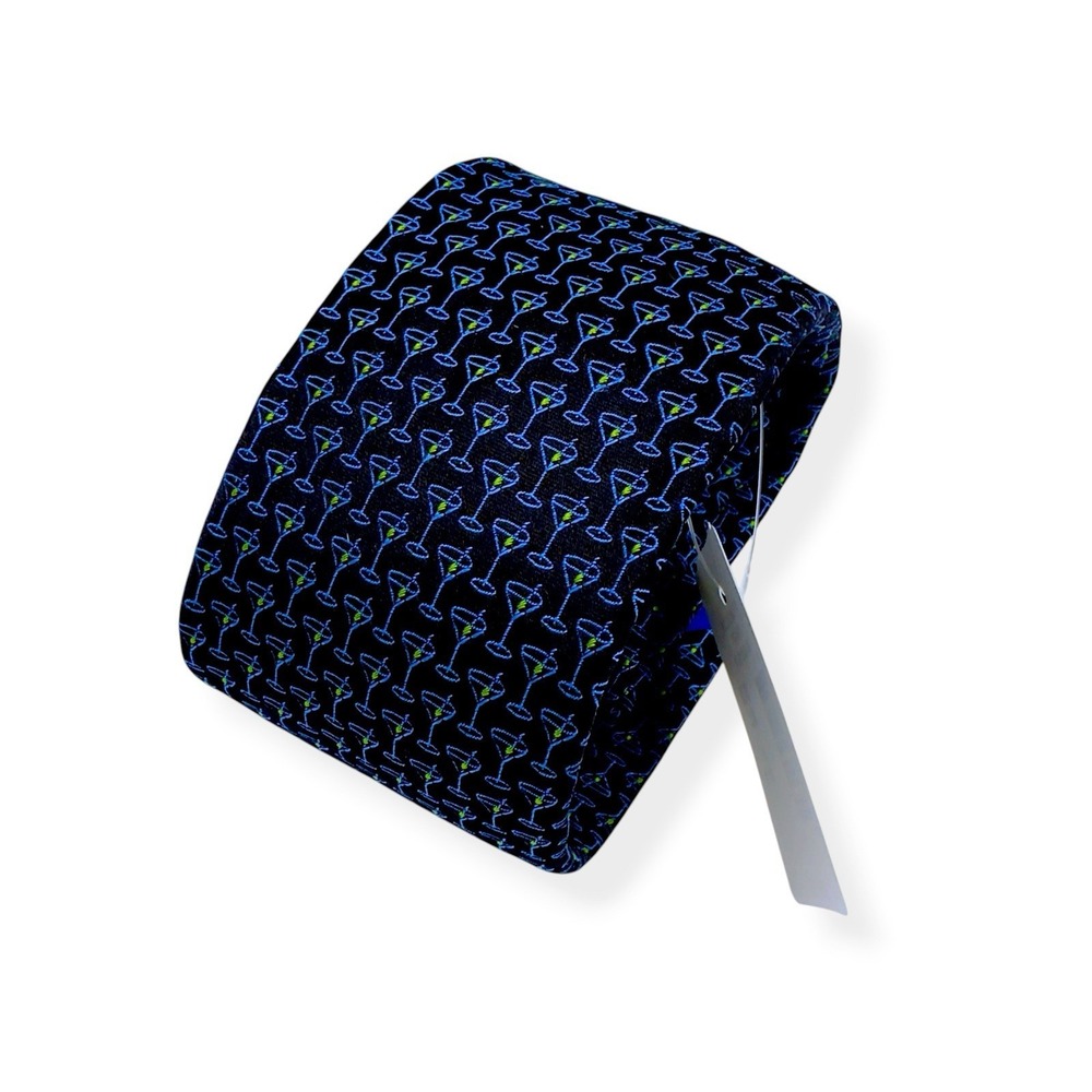 NEW TED BAKER London Men's Silk Blend Tie Martini Blue Black Drinking MSRP $85